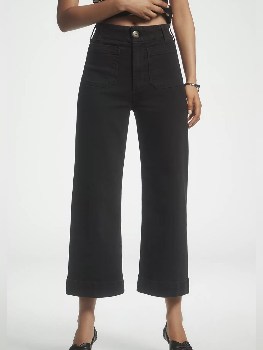 Maeve Colette Washed Black High-Rise Cropped Wide-Leg Jeans Women's Size 31